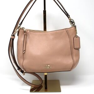 Vintage Coach Putty Pink Gold Tone Leather Zipper Closure Hobo Crossbody Bag